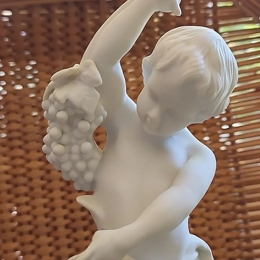 Vintage Bisque Porcelain Cherub Boy Holding Grapes Andrea By Sadek 1952